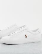 Polo Ralph Lauren longwood leather trainer in white with multi pony lo...