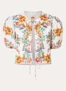Farm Rio Delicate Forest cropped blouse van linnen met bloemenprint