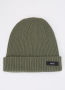 Arte Antwerp Ribgebreide muts in wolblend met logo