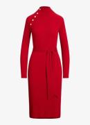 Ralph Lauren Ribgebreide jurk met opstaande kraag en sierknopen