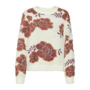 Pull fleuri col rond