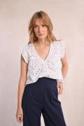 Blouse brodée manches courtes col V