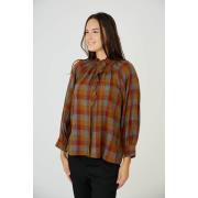 Blouse à carreaux, col mao