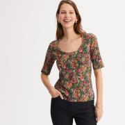 T-shirt col rond, manches courtes, imprimé floral