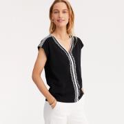 T-shirt brodé, col V, manches courtes