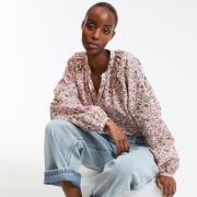 Blouse col rond, imprimé floral, manches longues