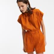 Chemise sans manches en lin, épaules froncées