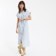 Robe-chemise longue en lin rayé, manches courtes