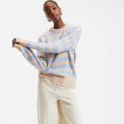 Pull col rond en maille mousseuse rayée