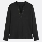 T-shirt en lin, col tunisien, manches longues