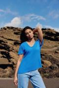 T-shirt col V en lin et viscose, THANA