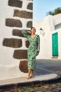 Robe midi col V imprimée, détails découpes, ROYCE