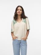 Blouse col V, imprimé floral, manches courtes