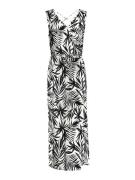 Robe longue, col V, imprimé feuillage