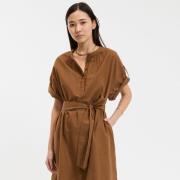 Robe longue rayée à col rond, manches 3/4