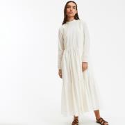 Robe longue voile de coton brodée manches longues