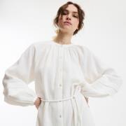 Robe longue évasée, col rond, manches longues