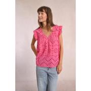 Blouse brodée manches courtes col V