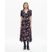 Robe midi col V, manches courtes, imprimé floral