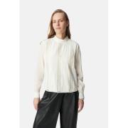 Blouse à dentelle, col montant, manches longues