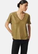 T-shirt irisé col V manches courtes, lin/viscose