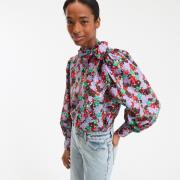 Chemise lavallière imprimé floral, manches longues