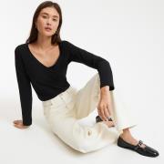 T-shirt en coton bio, col V, manches longues