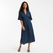 Robe longue évasée, col V, manches aux coudes