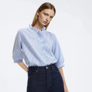 Blouse coton rayé, col victorien, manches coudes