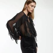 Chemise col rond, volantée, manches longues